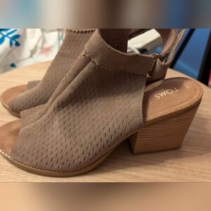 TOMS Taupe Open-Toe Block Heels